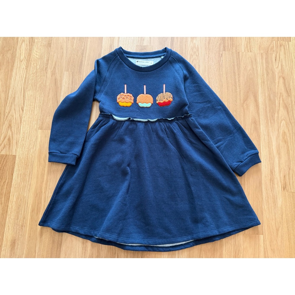 Monica + Andy Girls Navy Blue Embroidered Fair Candy Apple Sweatshirt Dress Sz 8